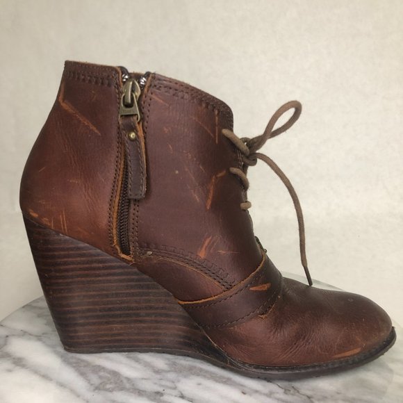 Fossil Charlene Brown Leather Wedge Lace up Bootie, size 8.5 - Picture 7 of 11